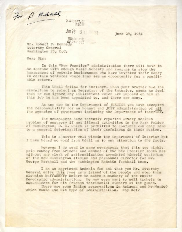 Letter to Robert F. Kennedy, 1961