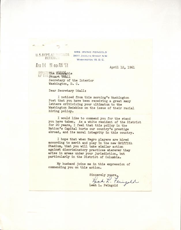 Letter from Leah L. Feingold, 1961