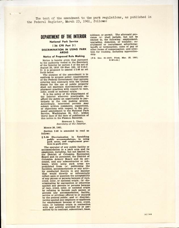 Notice of amendment of park regulations, 1961