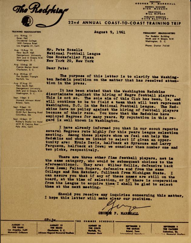 Letter from George P. Marshall, 1961