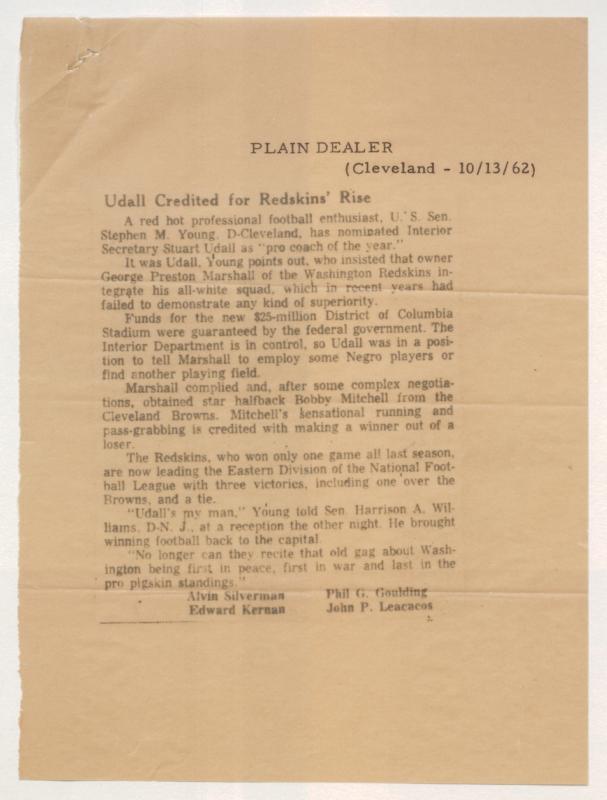 Article, Plain Dealer, 1962