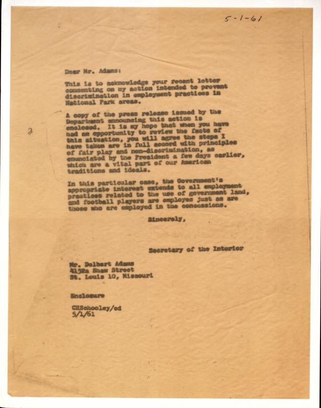 Letter to Delbert Adams, 1961