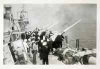 Sailors Running Gun Firing Drills on Deck of USS Arizona